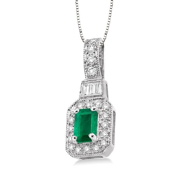 Tempest Emerald Shape Gemstone & Halo Diamond Pendant