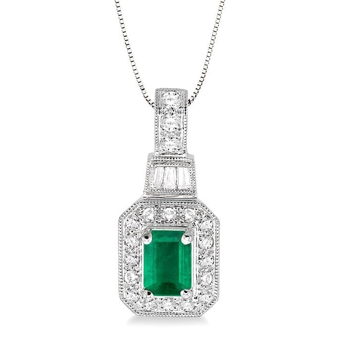 Tempest Emerald Shape Gemstone & Halo Diamond Pendant