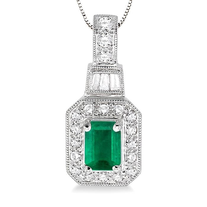Tempest Emerald Shape Gemstone & Halo Diamond Pendant