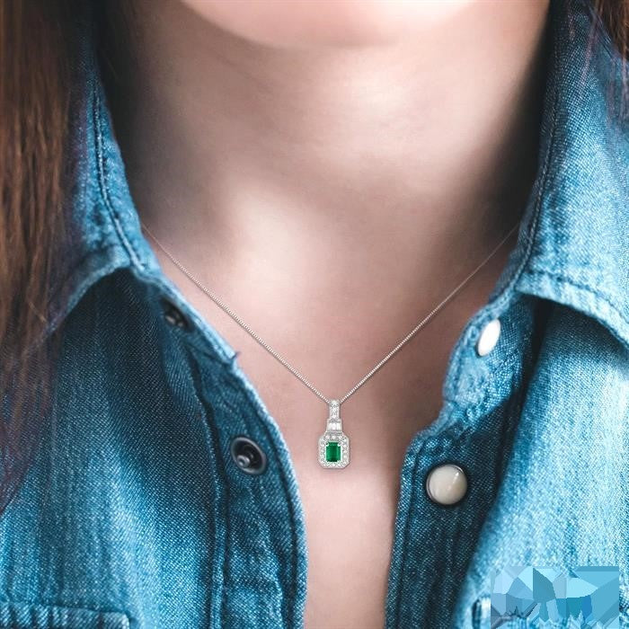 Tempest Emerald Shape Gemstone & Halo Diamond Pendant