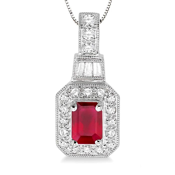 Haven Emerald Shape Gemstone & Halo Diamond Pendant