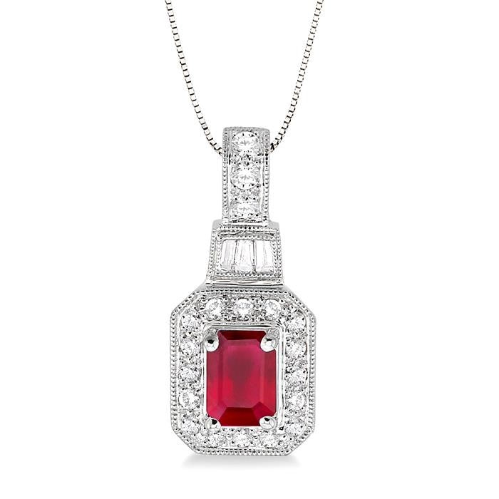 Haven Emerald Shape Gemstone & Halo Diamond Pendant