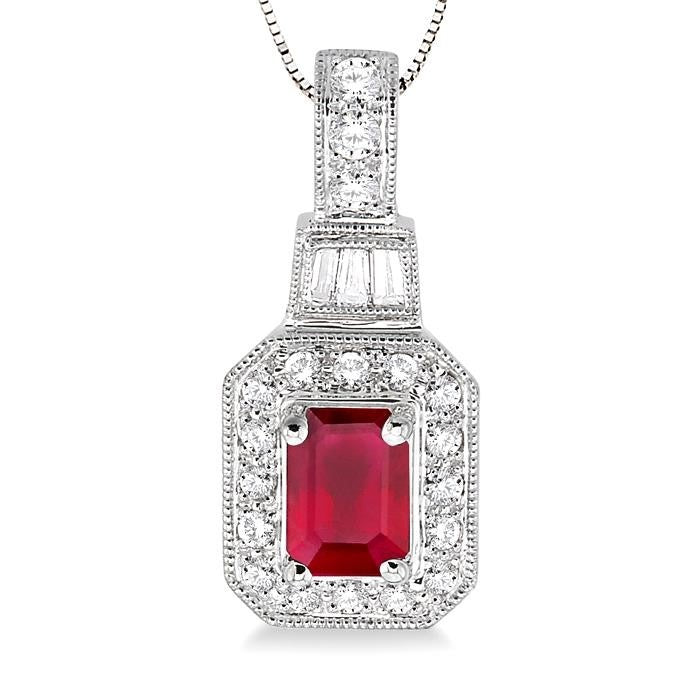 Haven Emerald Shape Gemstone & Halo Diamond Pendant