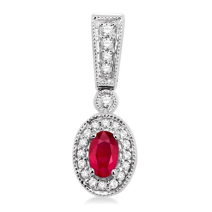 5x3 MM Oval Cut Ruby and 1/3 Ctw Round Cut Diamond Earrings in 14K White Gold