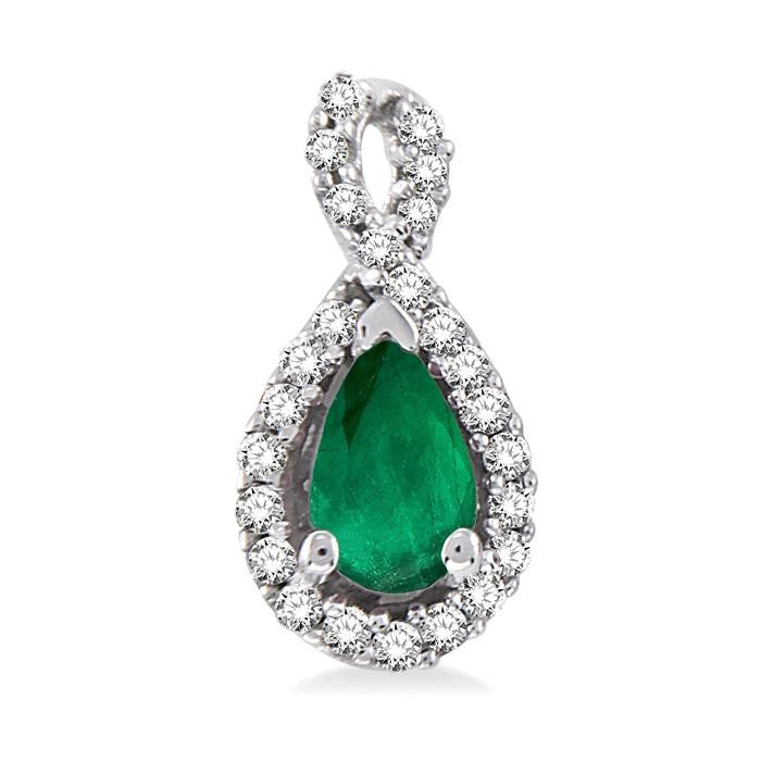 5x3 MM Pear Shape Emerald and 1/6 Ctw Round Cut Diamond Earrings in 14K White Gold