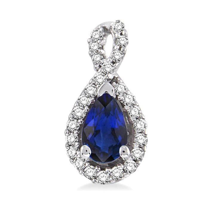 5x3 MM Pear Shape Sapphire and 1/6 Ctw Round Cut Diamond Earrings in 14K White Gold