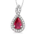 6x4 MM Pear Shape Ruby and 1/10 Ctw Round Cut Diamond Pendant in 14K White Gold with Chain