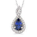 6x4 MM Pear Shape Sapphire and 1/10 Ctw Round Cut Diamond Pendant in 14K White Gold with Chain