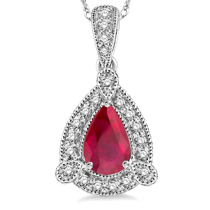 Ivy Pear Shape Gemstone & Halo Diamond Pendant