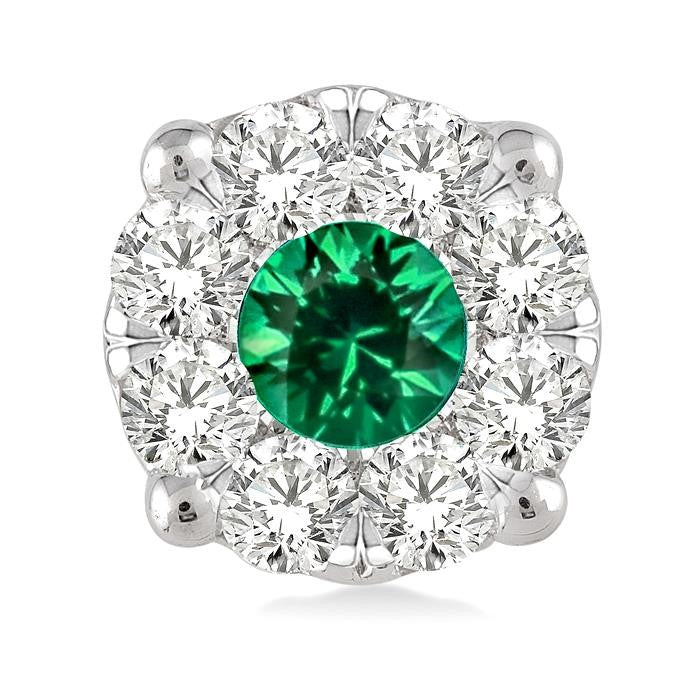 3.3 MM Round Cut Emerald and 1/2 Ctw Shine Bright Diamond Precious Earrings in 14K White Gold