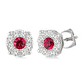 3.3 MM Round Cut Ruby and 1/2 Ctw Shine Bright Diamond Precious Earrings in 14K White Gold