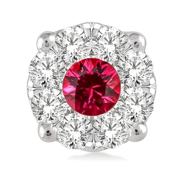 3.3 MM Round Cut Ruby and 1/2 Ctw Shine Bright Diamond Precious Earrings in 14K White Gold