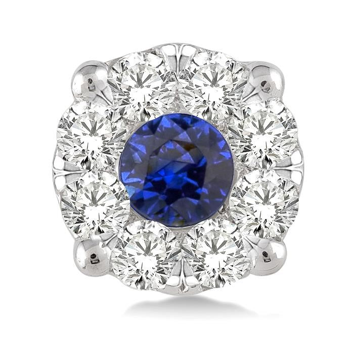 3.3 MM Round Cut Sapphire and 1/2 Ctw Shine Bright Diamond Precious Earrings in 14K White Gold
