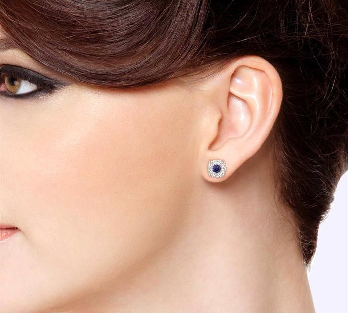 3.3 MM Round Cut Sapphire and 1/2 Ctw Shine Bright Diamond Precious Earrings in 14K White Gold