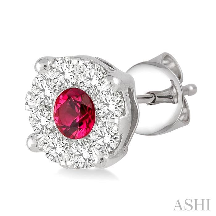 3.3 MM Round Cut Ruby and 1/2 Ctw Shine Bright Diamond Precious Earrings in 14K White Gold