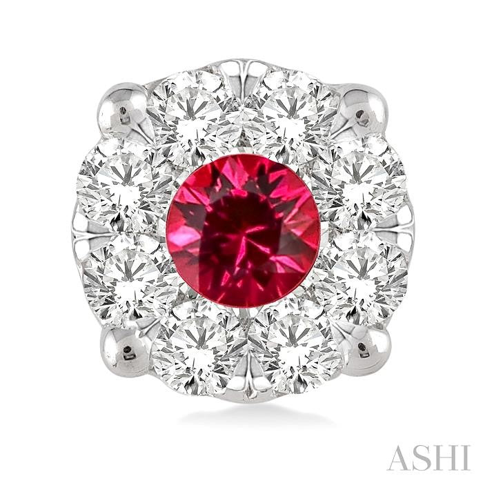 3.3 MM Round Cut Ruby and 1/2 Ctw Shine Bright Diamond Precious Earrings in 14K White Gold