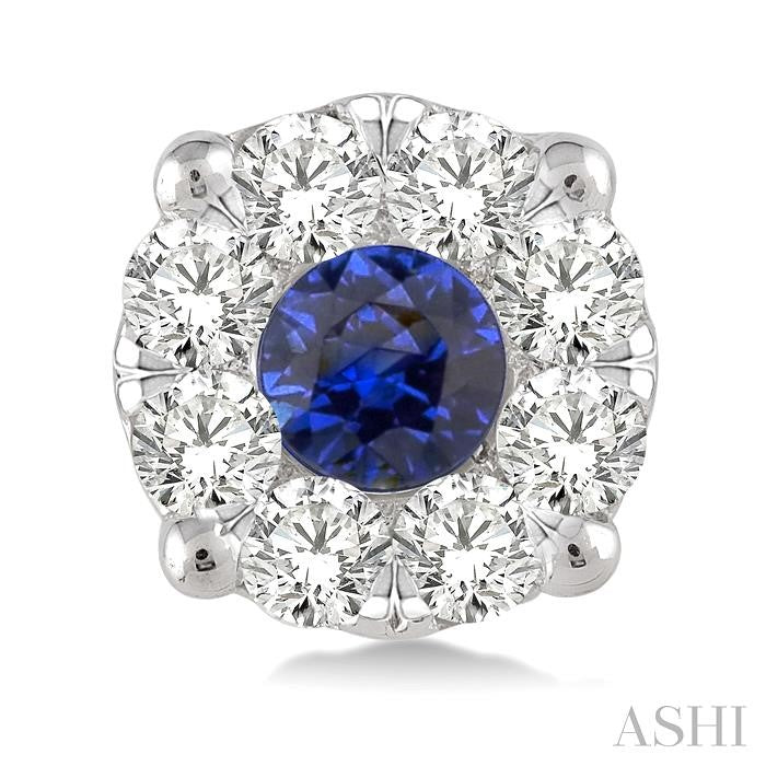 3.3 MM Round Cut Sapphire and 1/2 Ctw Shine Bright Diamond Precious Earrings in 14K White Gold