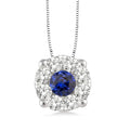 3.8 MM Round Cut Sapphire and 1/3 Ctw Shine Bright Precious Pendant in 14K White Gold with Chain
