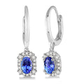 5x3 MM Oval Cut Tanzanite and 1/6 Ctw Round Cut Diamond Precious Earrings in 14K White Gold