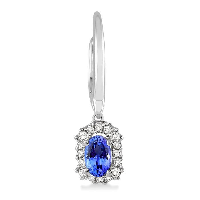 5x3 MM Oval Cut Tanzanite and 1/6 Ctw Round Cut Diamond Precious Earrings in 14K White Gold