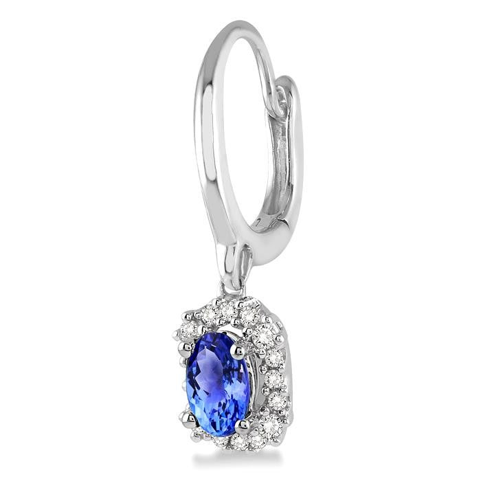 5x3 MM Oval Cut Tanzanite and 1/6 Ctw Round Cut Diamond Precious Earrings in 14K White Gold