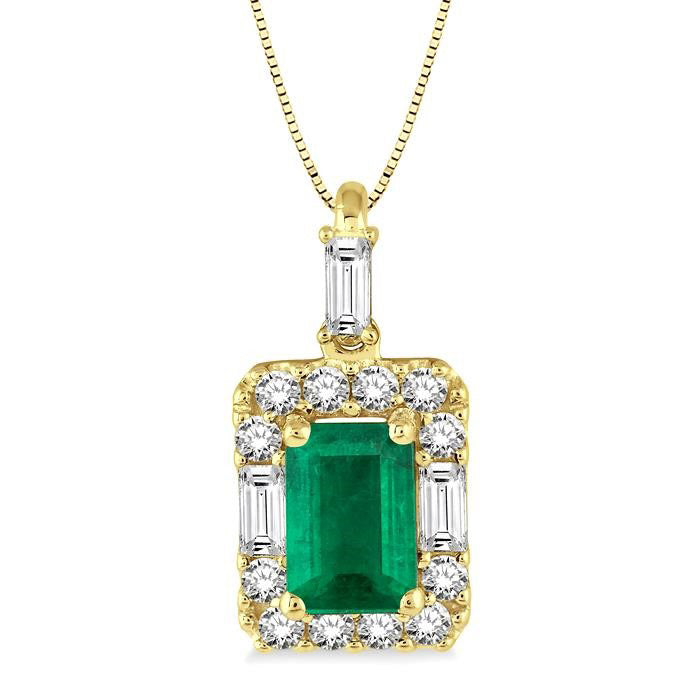 Emerald Shape Gemstone & Halo Diamond Pendant