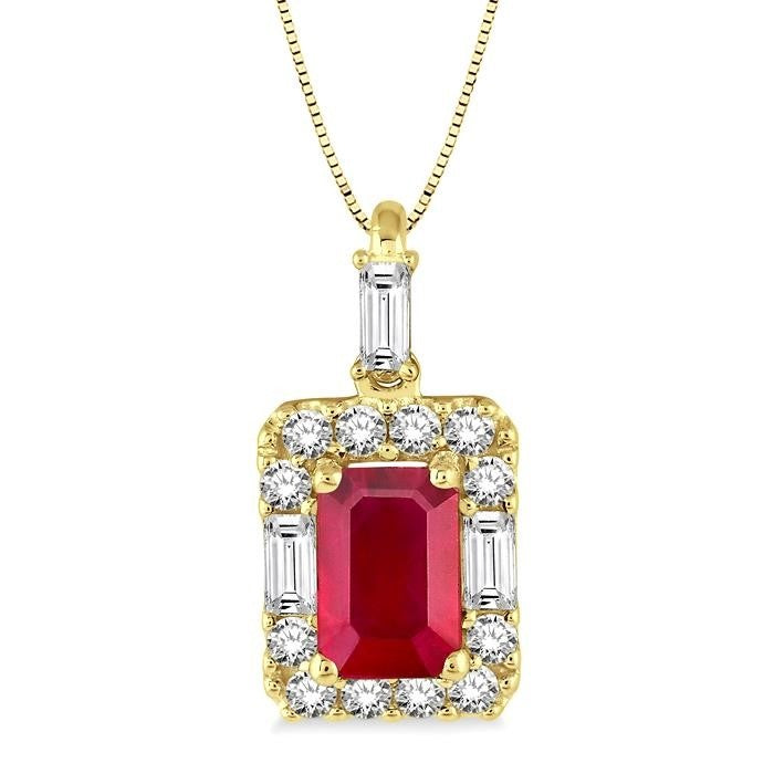 Aurora Emerald Shape Gemstone & Halo Diamond Pendant