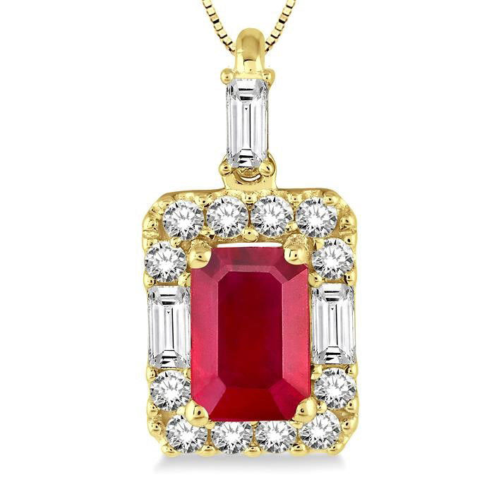 Aurora Emerald Shape Gemstone & Halo Diamond Pendant