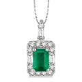6x4 MM Octagon Cut Emerald and 1/3 Ctw Round Cut Diamond Precious Pendant in 14K White Gold with Chain