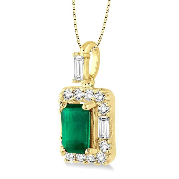Echo Emerald Shape Gemstone & Halo Diamond Pendant