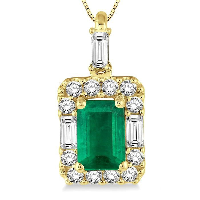 Echo Emerald Shape Gemstone & Halo Diamond Pendant