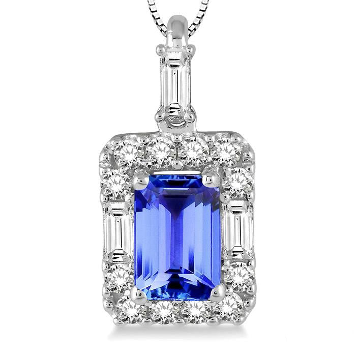 Zenith Harrier Emerald Shape Gemstone & Halo Diamond Pendant