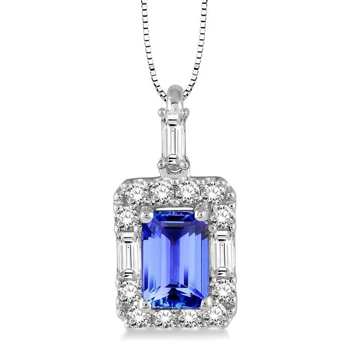 Zenith Harrier Emerald Shape Gemstone & Halo Diamond Pendant