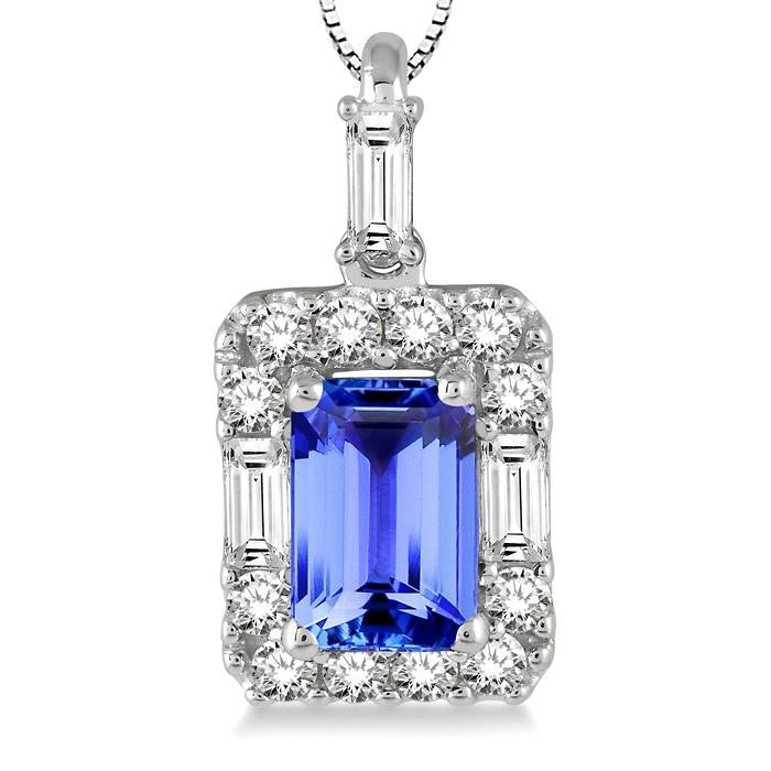 Zenith Harrier Emerald Shape Gemstone & Halo Diamond Pendant