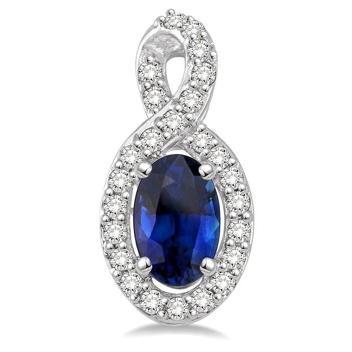 5x3 MM Oval Cut Sapphire and 1/5 Ctw Round Cut Diamond Earrings in 10K White Gold