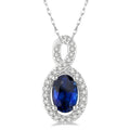 6x4 MM Oval Cut Sapphire and 1/10 Ctw Round Cut Diamond Pendant in 14K White Gold with Chain