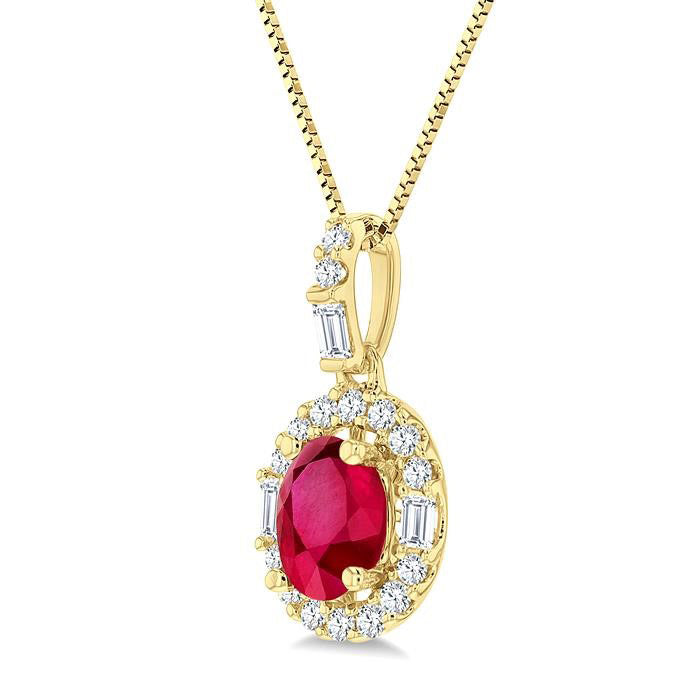 Raven Oval Shape Gemstone & Halo Diamond Pendant
