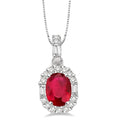 6x4 MM Oval Shape Ruby and 1/4 Ctw Diamond Precious Pendant in 14K White Gold with Chain