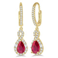 6x4 MM Pear Cut Ruby and 1/2 Ctw Round Cut Diamond Precious Earrings in 14K Yellow Gold