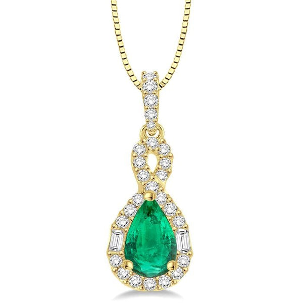 7x5 MM Pear Shape Emerald and 1/3 Ctw Diamond Precious Pendant in 14K Yellow Gold with Chain