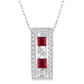 3x3 MM Princess Cut Ruby and 1/5 Ctw Round Cut Diamond Precious Pendant in 14K White Gold with Chain