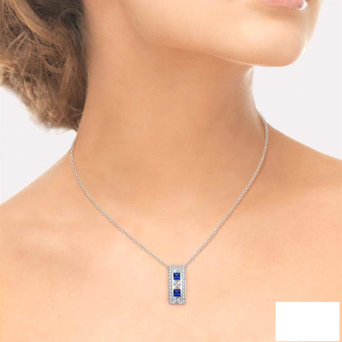 Princess Shape Gemstone & Diamond Pendant