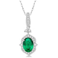 6x4 MM Oval Shape Emerald and 1/5 Ctw Diamond Precious Pendant in 14K White Gold with Chain