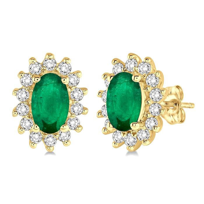 Oval Shape Gemstone & Halo Diamond Earrings