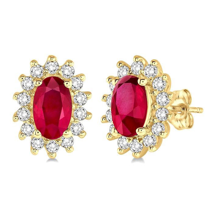 Oval Shape Gemstone & Halo Diamond Earrings