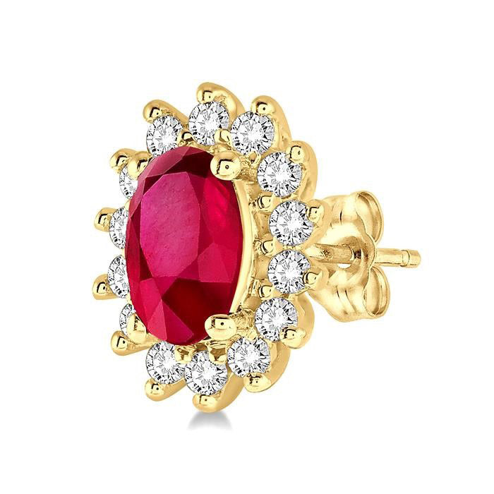 Oval Shape Gemstone & Halo Diamond Earrings
