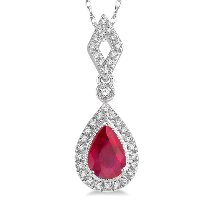 Tempest Pear Shape Gemstone & Halo Diamond Pendant