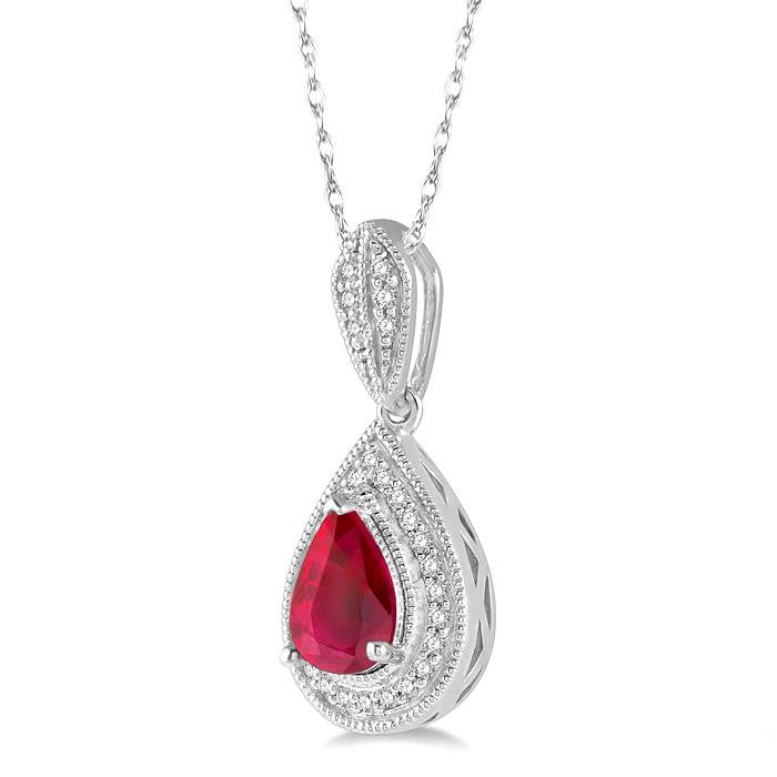 Seraph Pear Shape Gemstone & Halo Diamond Pendant
