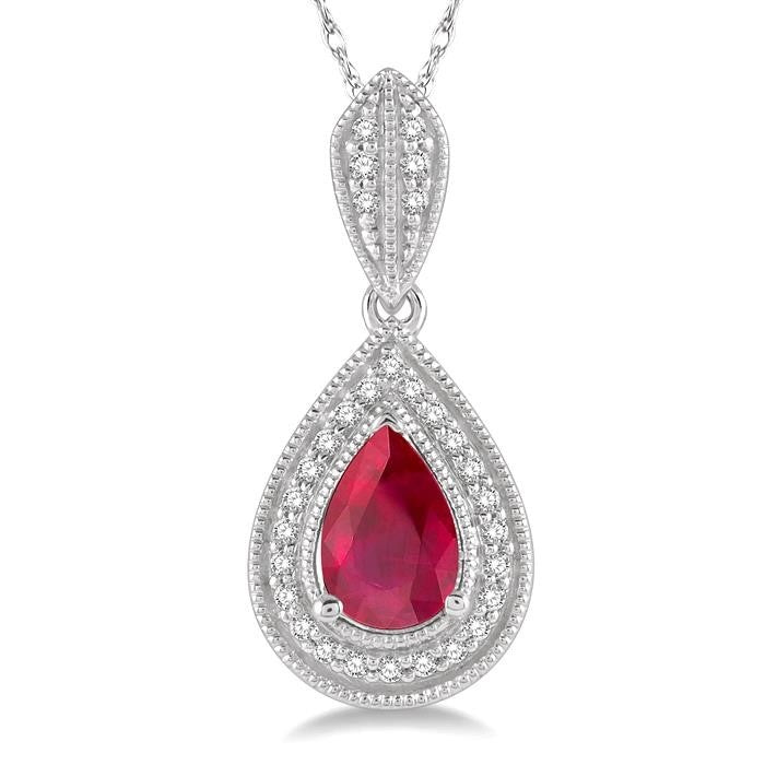 Seraph Pear Shape Gemstone & Halo Diamond Pendant