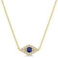 2.60 MM Round Cut Sapphire and 1/10 Ctw Evil Eye Round Cut Diamond Precious Petite Fashion Pendant With Chain in 10K Yellow Gold